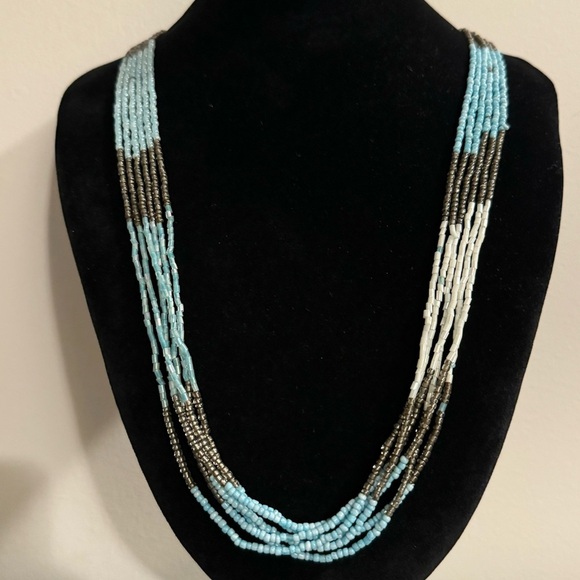 Long Multistrand Beaded Necklace (Sea Foam, Teal, Aquamarine, Turquoise Beads) - Picture 9 of 17
